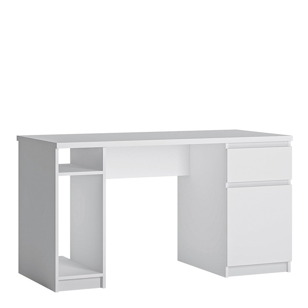 Fribo White Twin Pedestal Desk with 1 Door and 1 Drawer