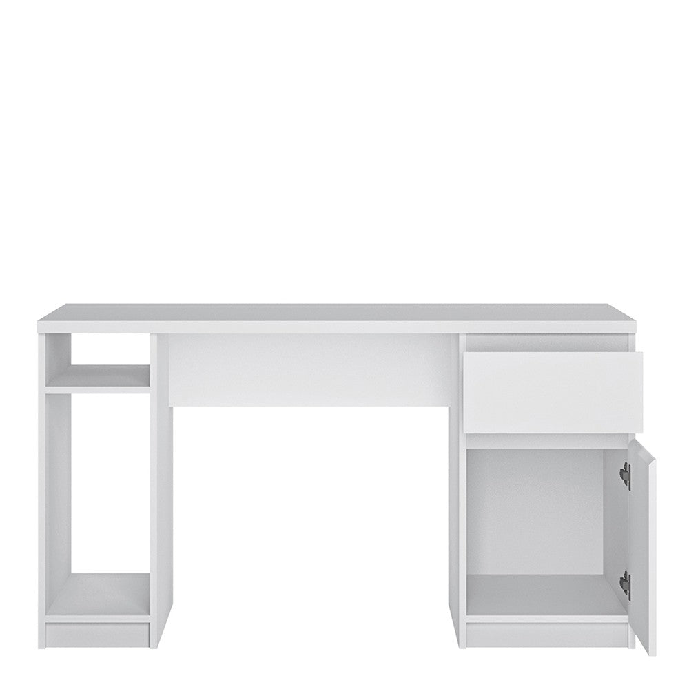 Fribo White Twin Pedestal Desk with 1 Door and 1 Drawer