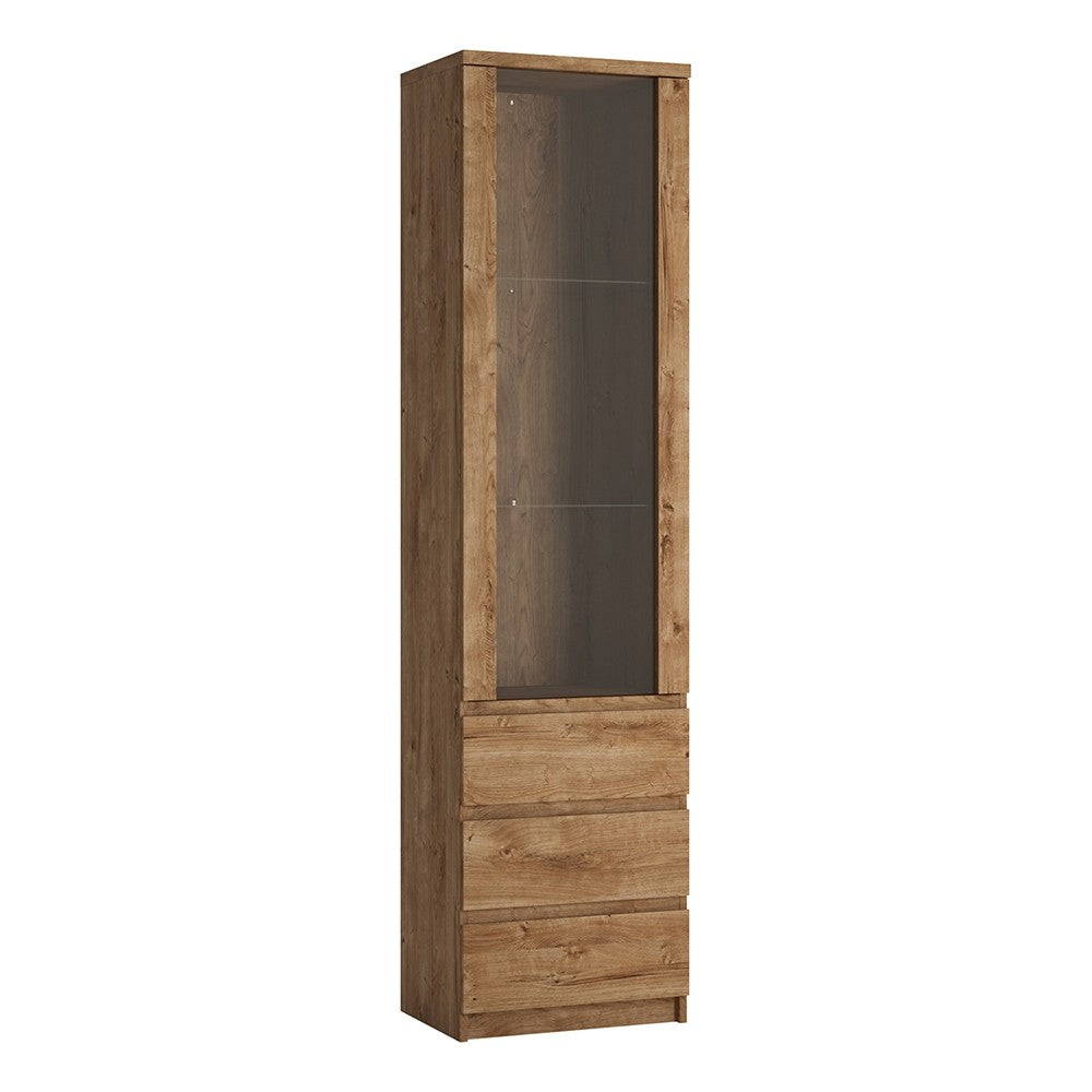 Fribo Tall Narrow Glazed Display Cabinet (1 Door, 3 Drawers)