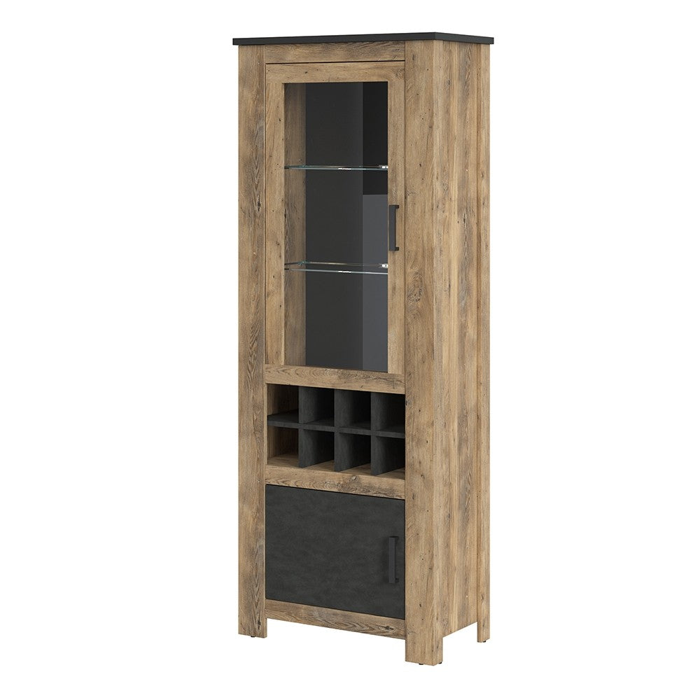 Rapallo Chestnut and Grey 2 Door Display Cabinet with Wine Rack