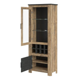 Rapallo Chestnut and Grey 2 Door Display Cabinet with Wine Rack