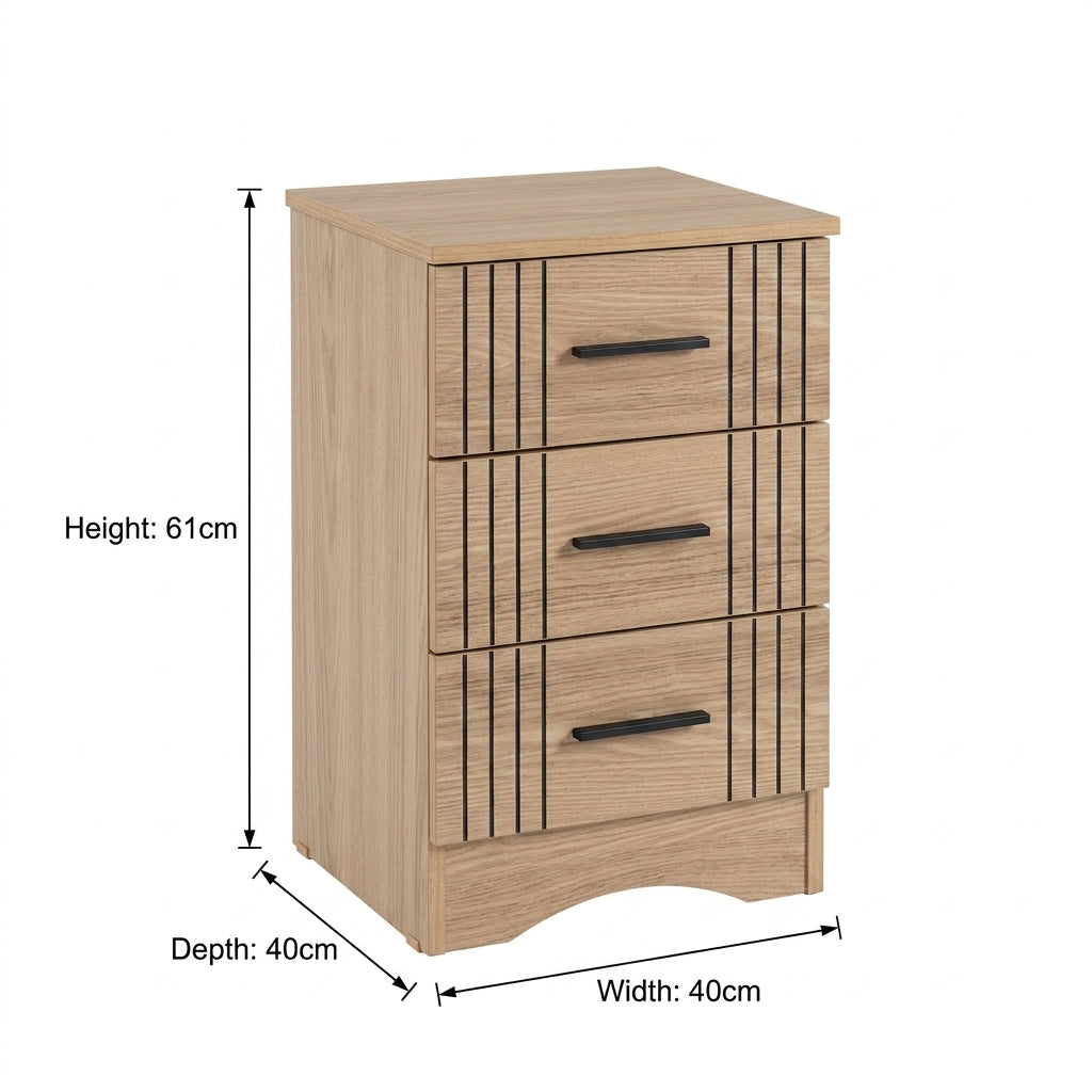 Tessa 3 Drawer Bedside Table
