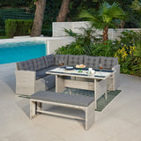 Madeira Brown 4 Piece Garden Dining Set with Corner Sofa