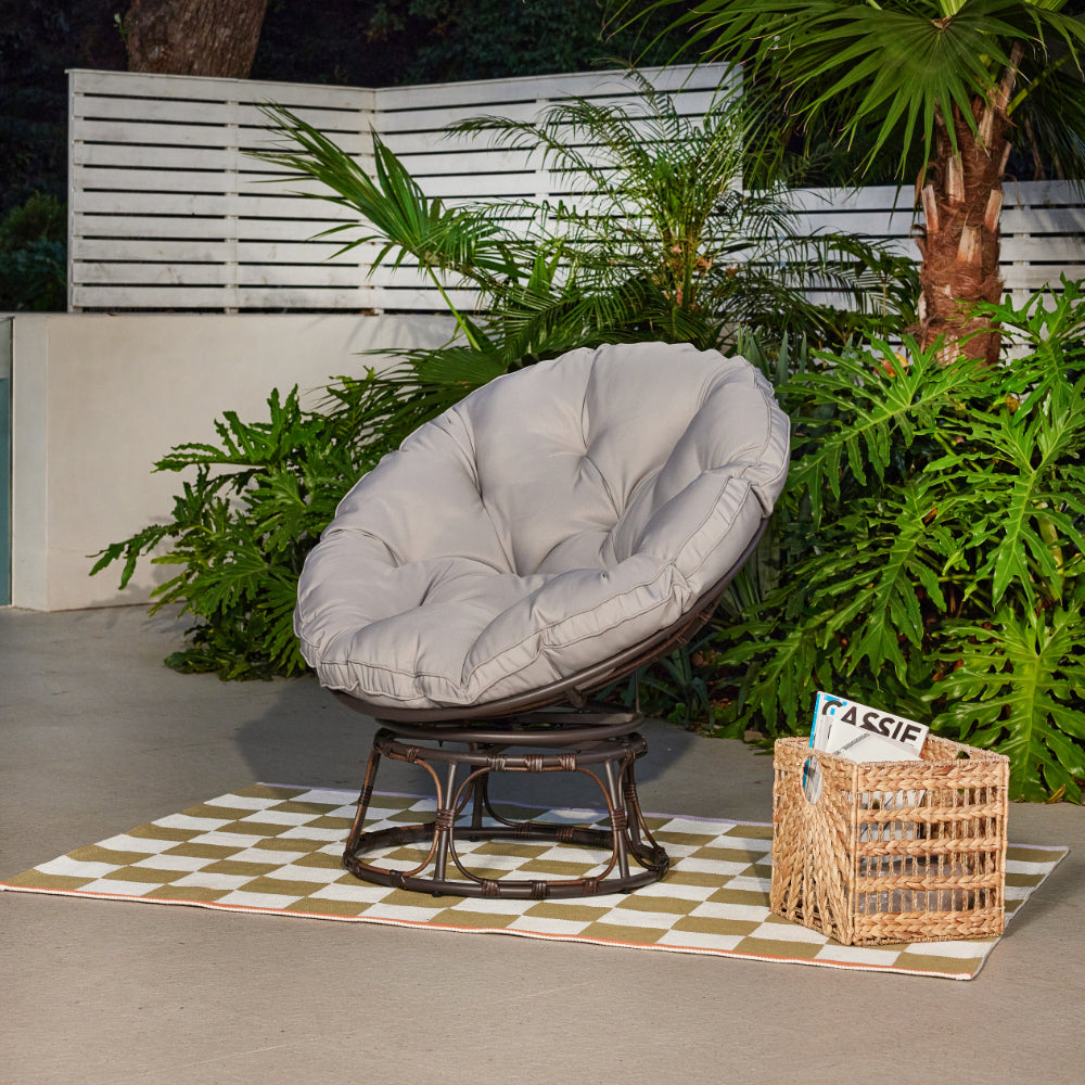 Monica Garden Swivel Chair with Grey Cushions