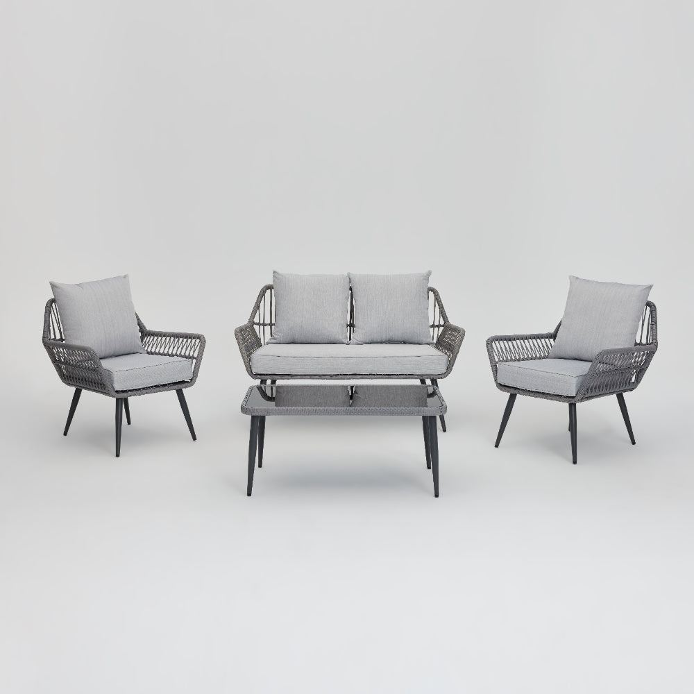 Canberra Grey Garden Lounge Set with Black Glass Table