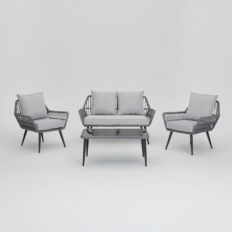 Canberra Grey Garden Lounge Set with Black Glass Table