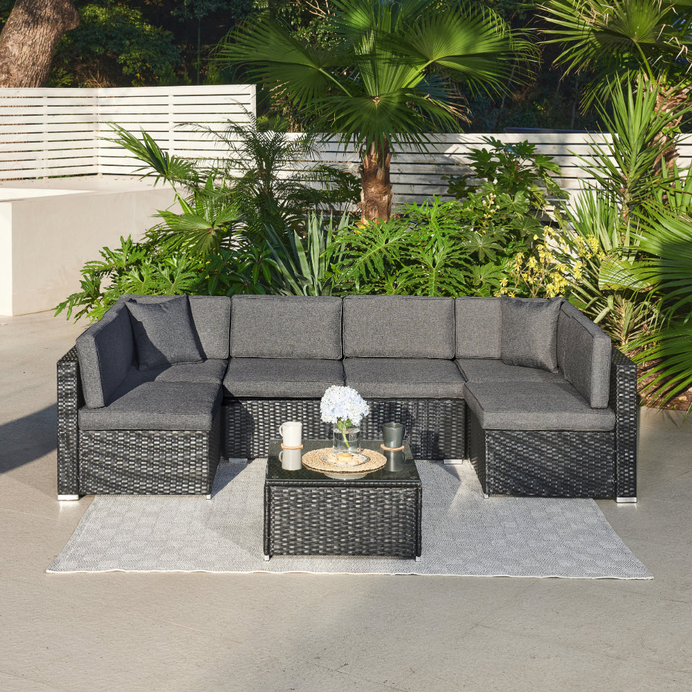 Catina Black Modular Garden Set with Dark Grey Cushions