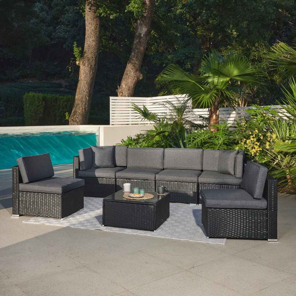 Catina Black Modular Garden Set with Dark Grey Cushions