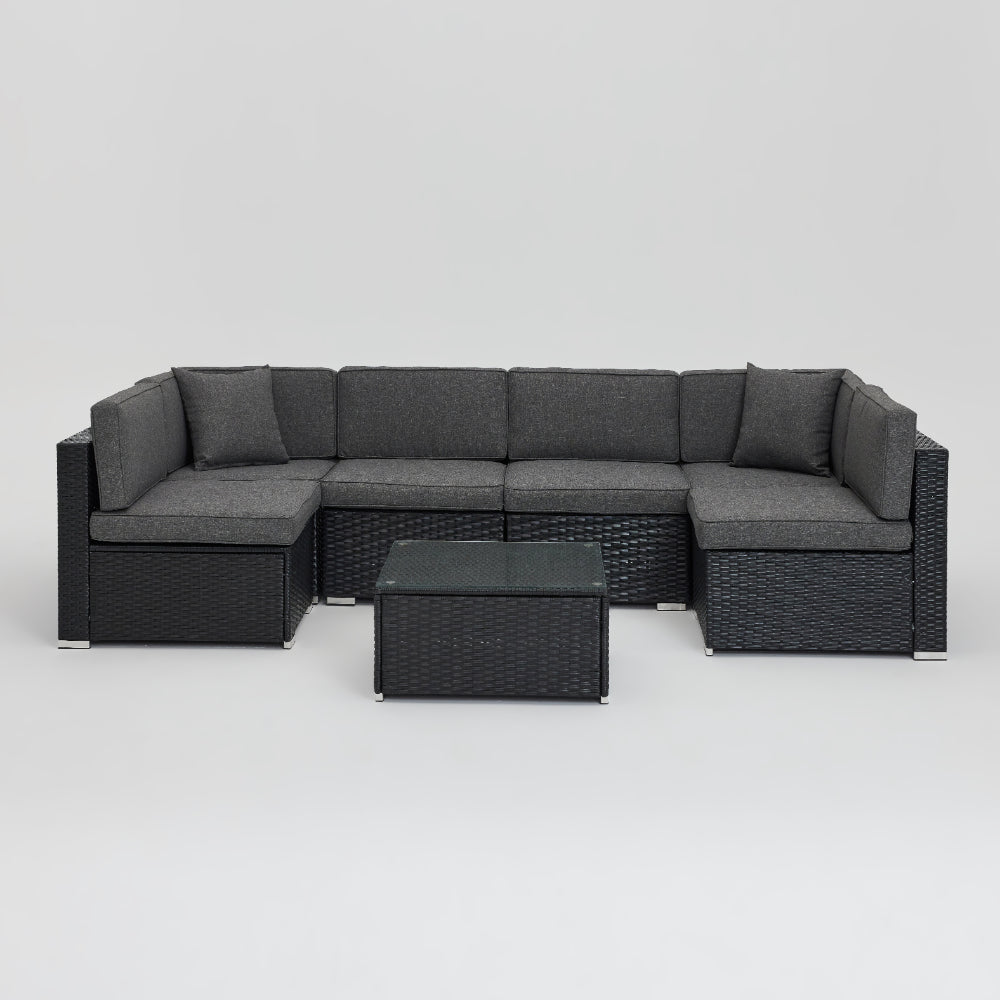 Catina Black Modular Garden Set with Dark Grey Cushions