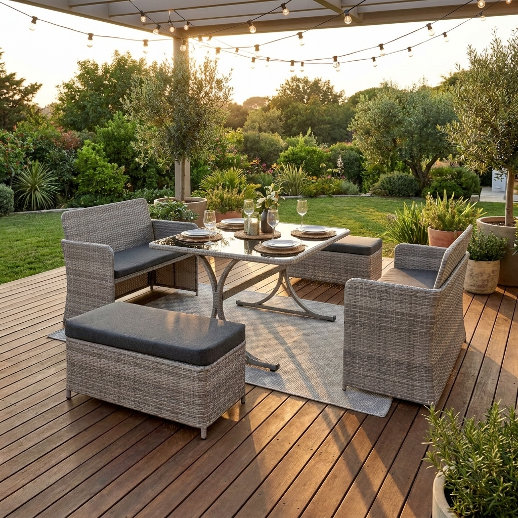 Trinity 5 Piece Rattan Cube Garden Dining Set with Cover