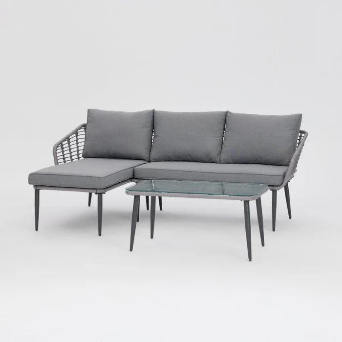 Erica 3 Piece L Shape Sofa Rattan Garden Set with Cover