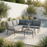 Cole Rattan Corner Sofa and Coffee Table Lounge Set with Cover