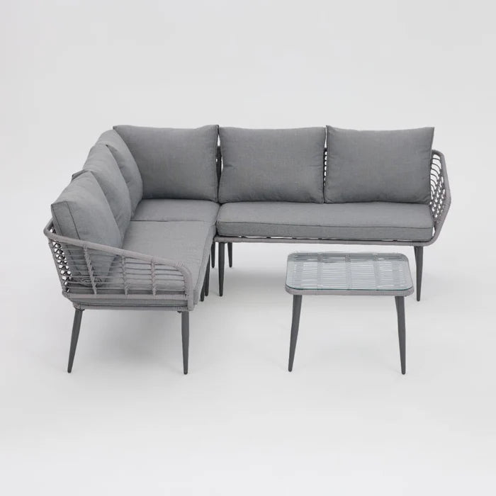 Cole Rattan Corner Sofa and Coffee Table Lounge Set with Cover