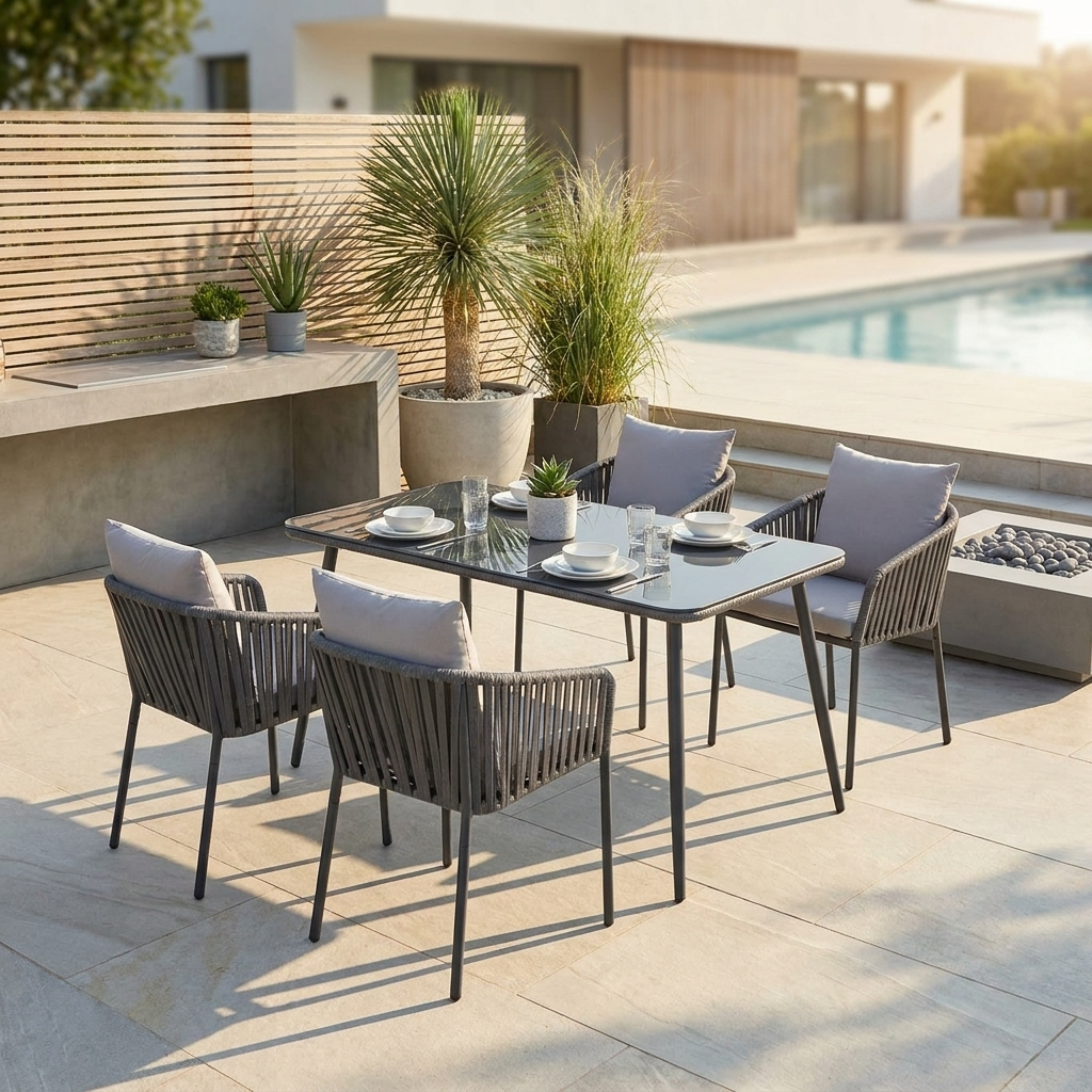 Fiji 5 Piece Rattan Rope Garden Dining Set with Cover