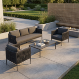 Serena Rattan Rope Modular Sofa and Coffee Table Garden Set with Cover