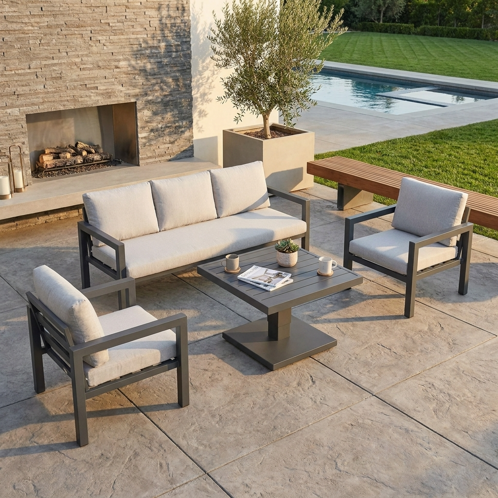 Bahia 4 Piece Garden Furniture Sofa Set with Rising Table and Cover