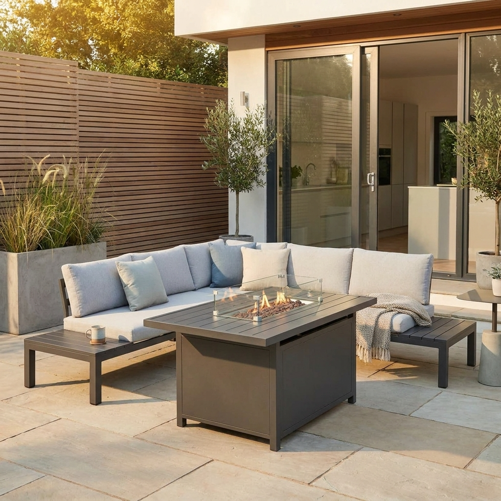 Bahia L-Shape Sofa and Firepit Table with Cover
