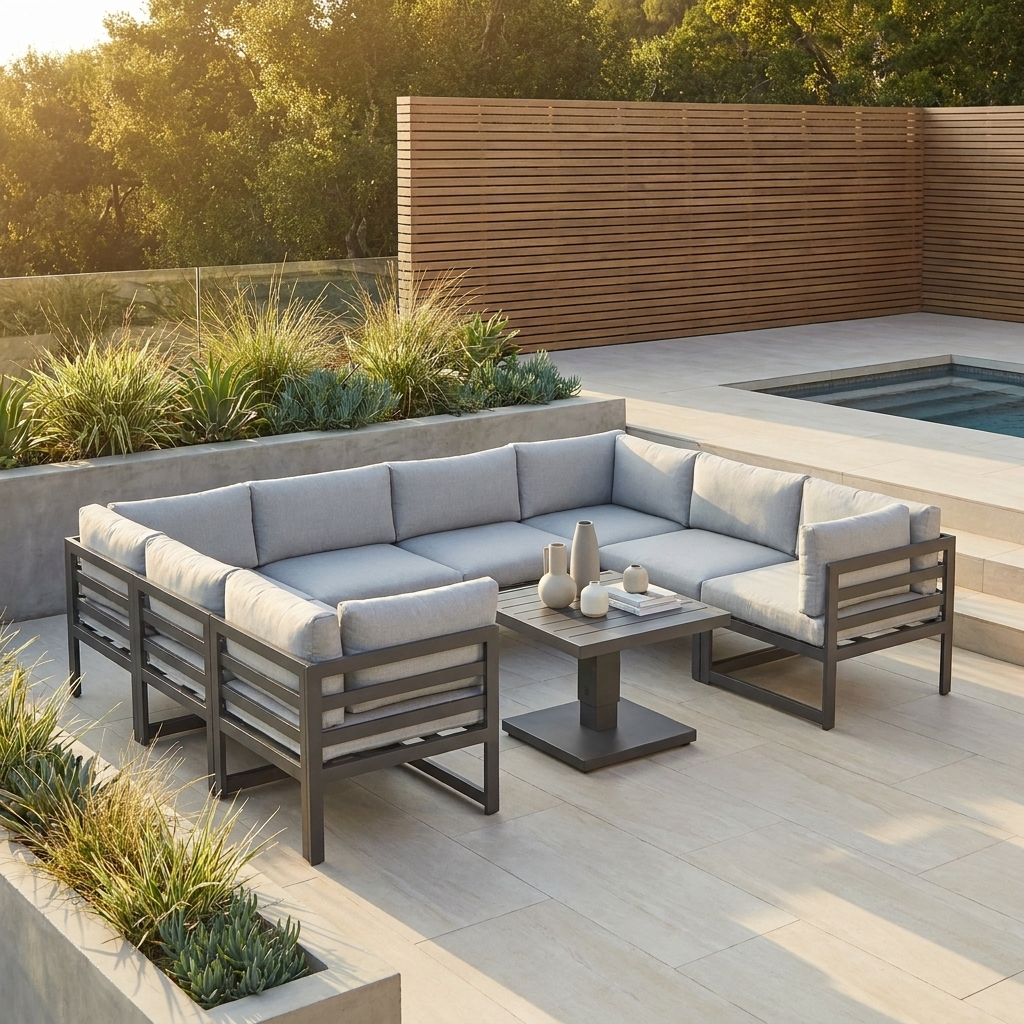 Faro U-Shape Modular Sofa and Rising Table with Cover