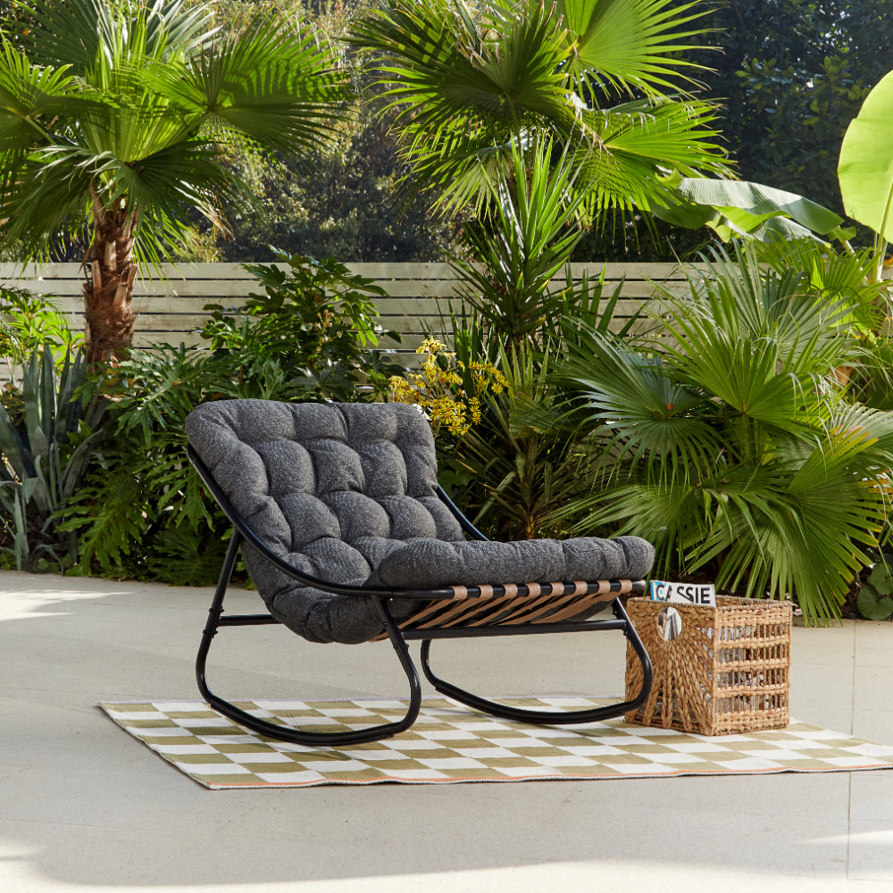 Marbella Black Rocking Garden Chair with Ivory Cushions