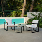 Marbella 3 Piece Black Balcony Garden Set with Ivory Cushions