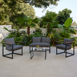 Marbella 4 Piece Black Balcony Garden Set with Ivory Cushions