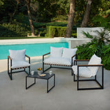 Marbella 4 Piece Black Balcony Garden Set with Ivory Cushions