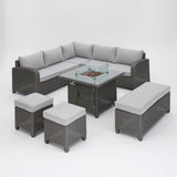 Hadley Dark Grey Rattan 5 Piece Garden Set with Firepit