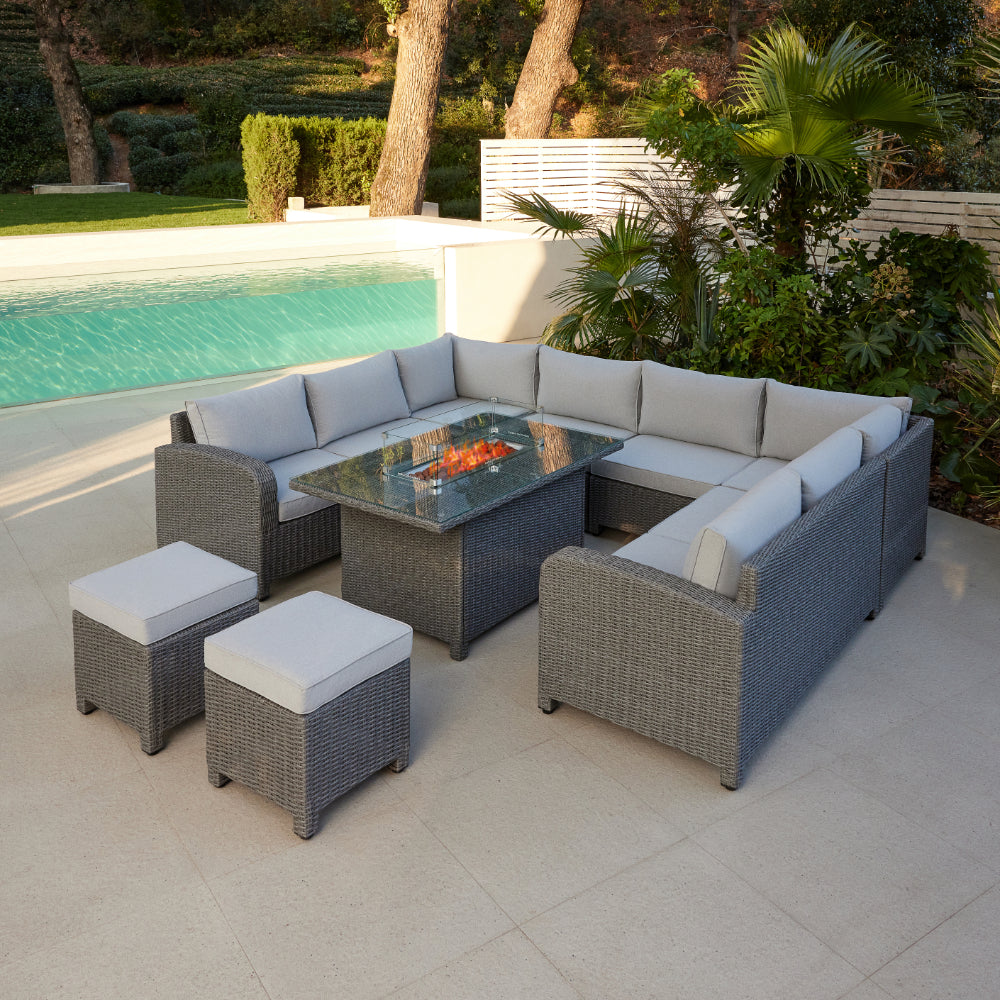 Hadley Grey Rattan Garden Set with Sofa & Firepit