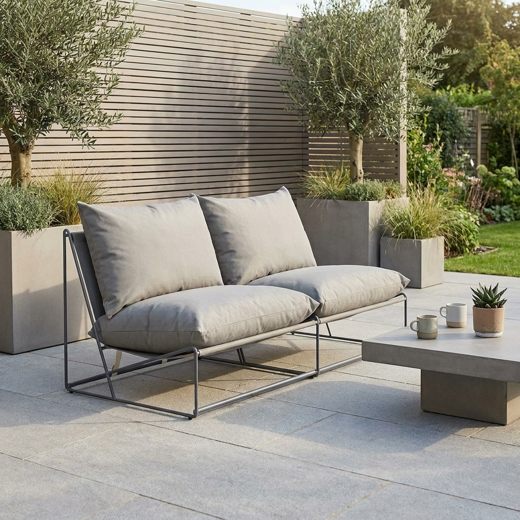 Marina Steel Garden Loveseat Sofa with Cushions and Cover