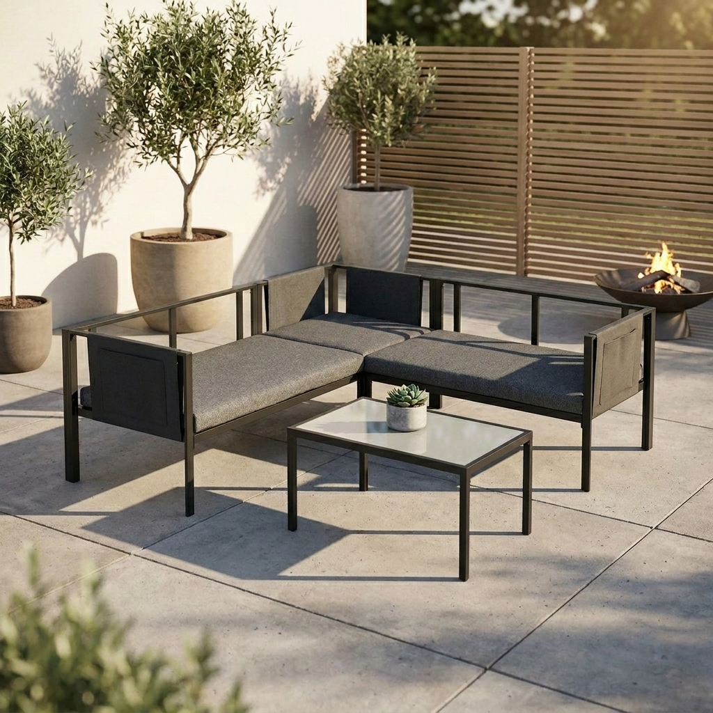 Tavira L-Shape Corner Sofa and Coffee Table Garden Set with Cover