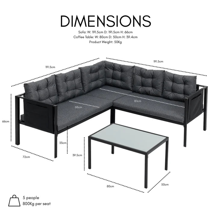 Tavira L-Shape Corner Sofa and Coffee Table Garden Set with Cover