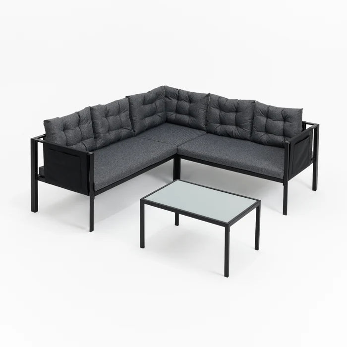 Tavira L-Shape Corner Sofa and Coffee Table Garden Set with Cover