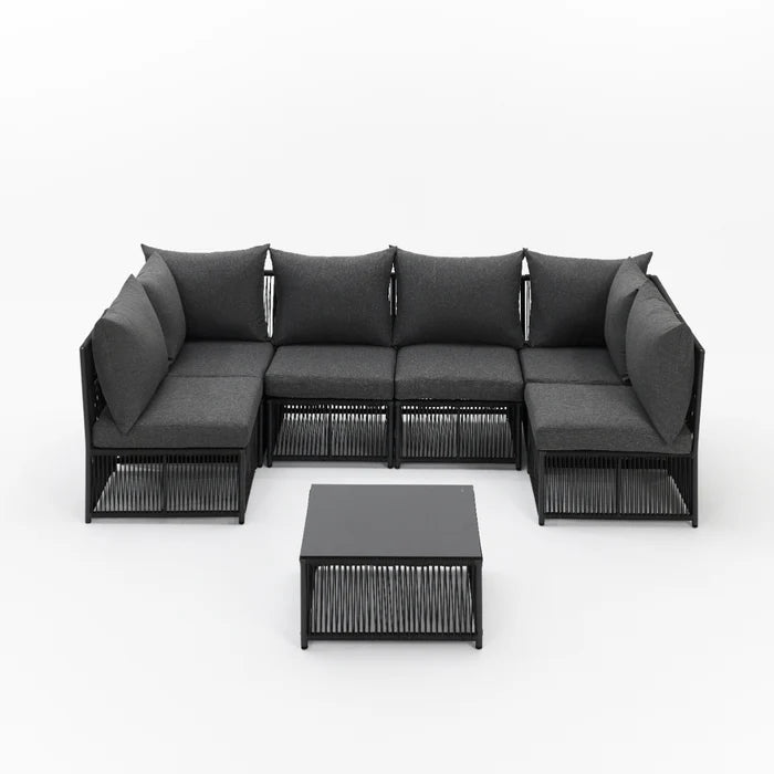 Tobago 7 Piece Rope Modular Garden Seating Set with Cover