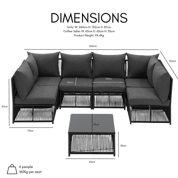 Tobago 7 Piece Rope Modular Garden Seating Set with Cover