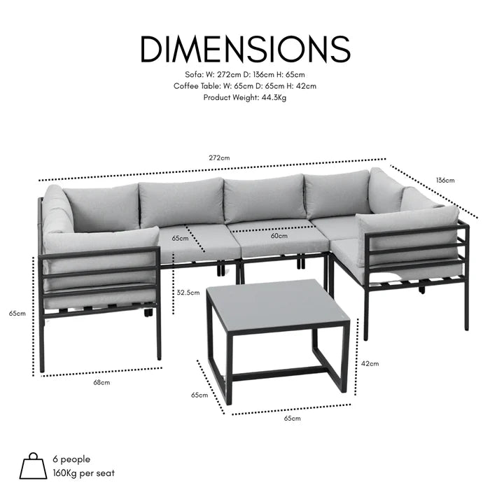 Matira 7 Piece Modula Garden Sofa and Coffee Table with Cover