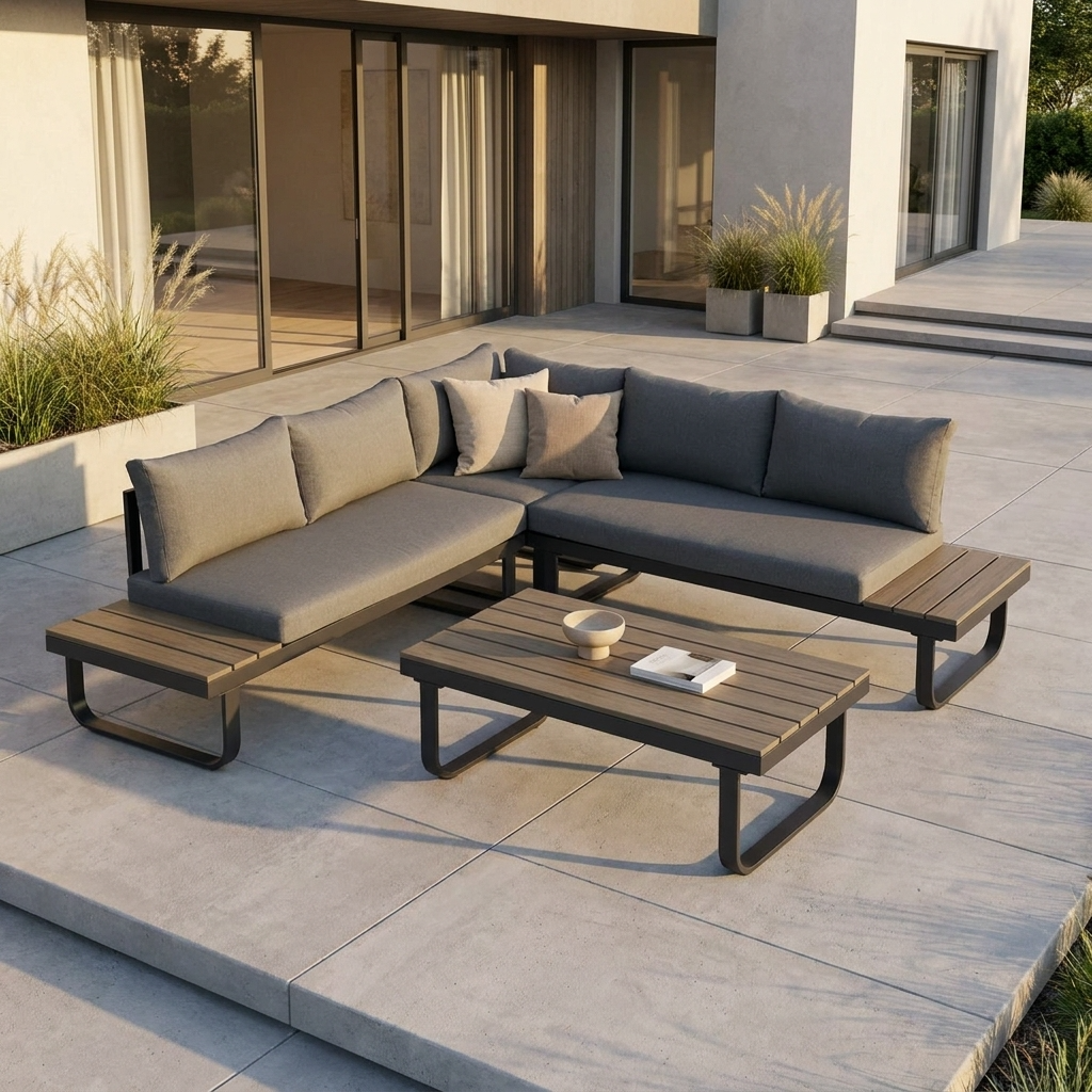 Skyros Corner Sofa and Coffee Table Garden Set with Cover