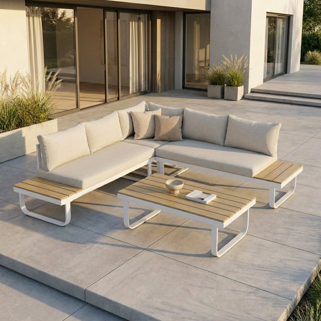 Skyros Corner Sofa and Coffee Table Garden Set with Cover