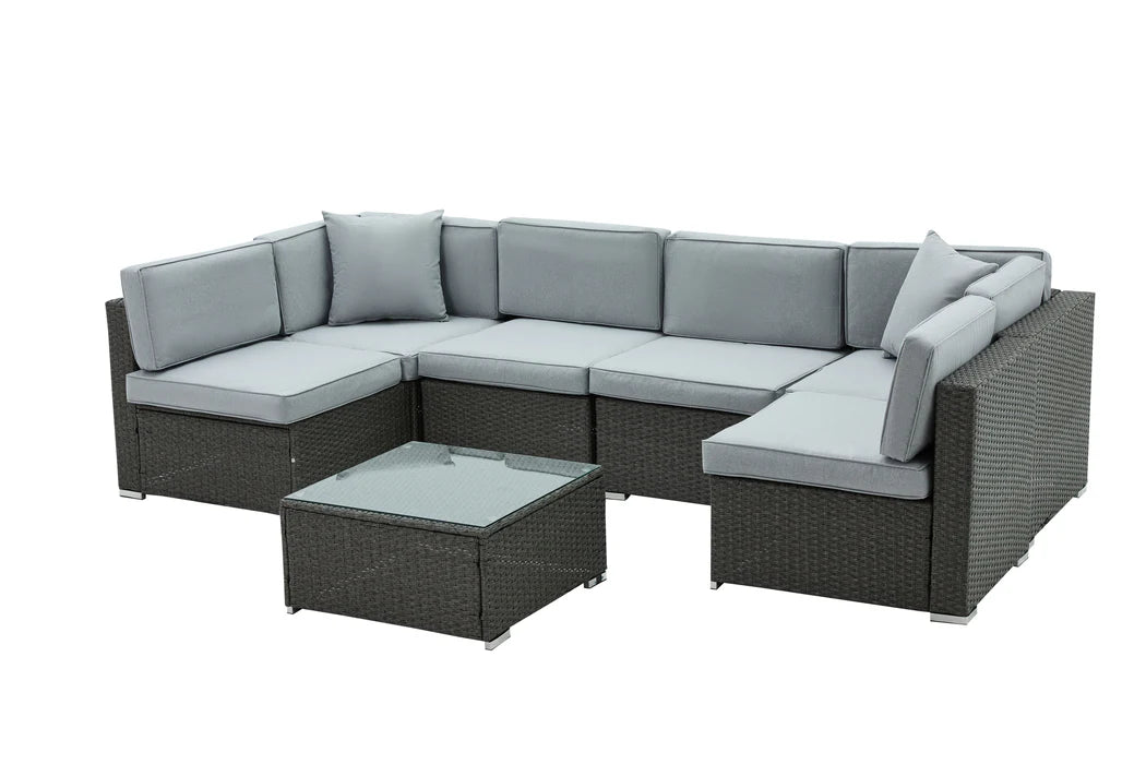 Maritimo Rattan Corner Sofa and Coffee Table Garden Furniture Set with Cover