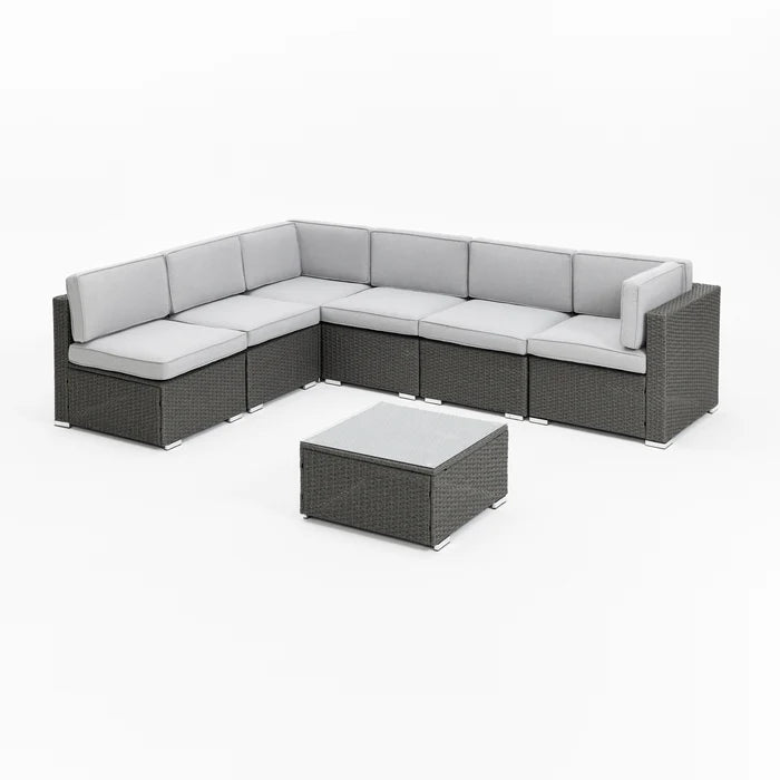 Maritimo Rattan Corner Sofa and Coffee Table Garden Furniture Set with Cover