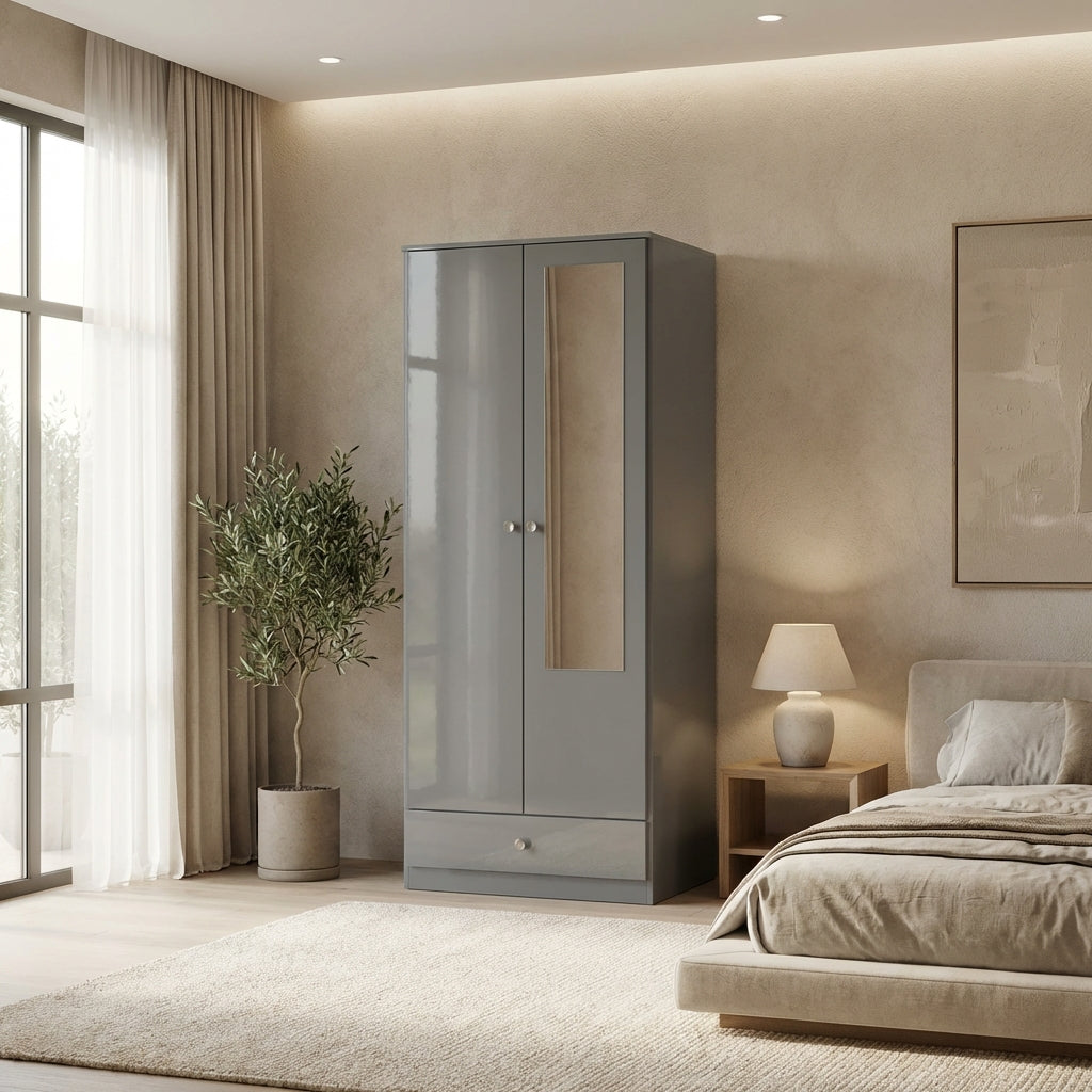 Denver 2 Door 1 Drawer Mirrored Wardrobe