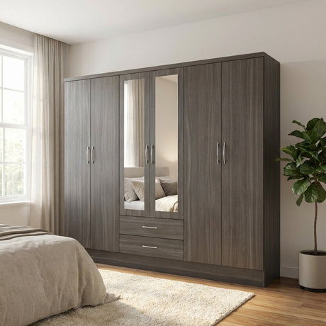 Nevada 6 Door 2 Drawer Mirrored Wardrobe