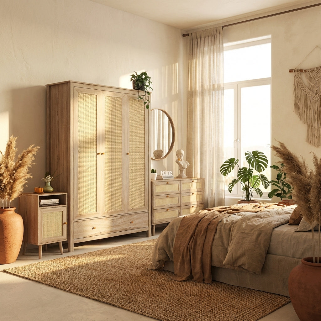 Willow Rattan 3 Door Wardrobe 3 Piece Bedroom Set