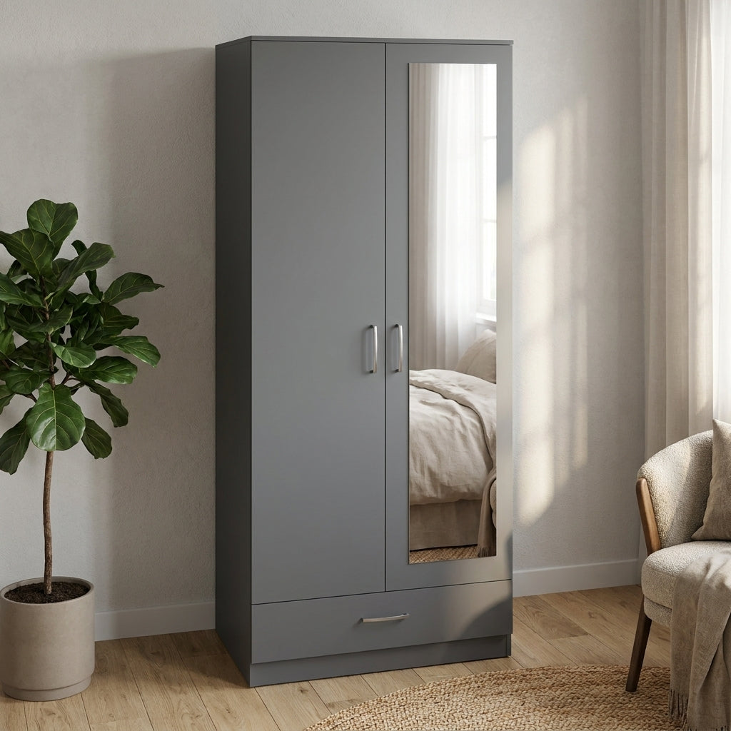 Dakota 2 Door 1 Drawer Double Mirrored Wardrobe