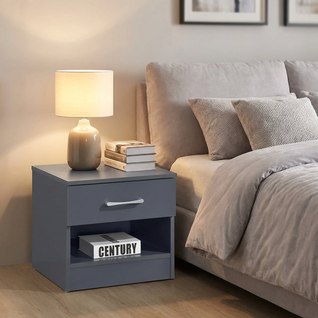 Pair of Highbury 1 Drawer Open Shelf Bedside Tables