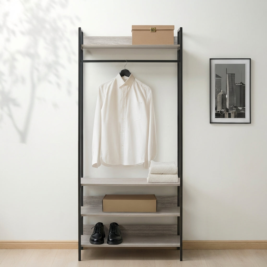 Alva Open Wardrobe with Clothes Rail & 4 Shelves