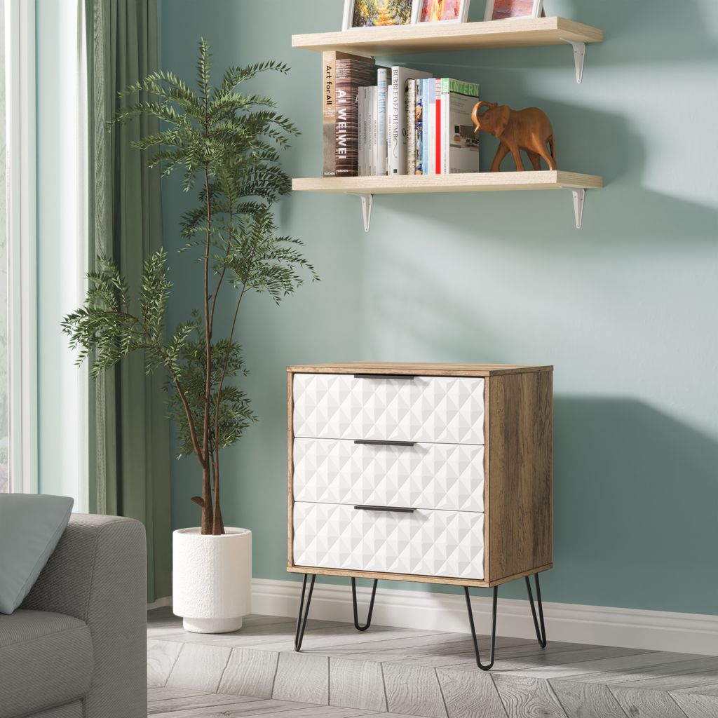 Harlequin 3 Drawer Midi Chest with Black Hairpin Legs