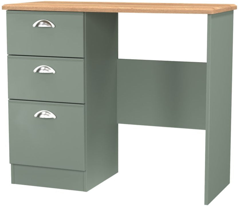 Victoria 3 Drawer Single Pedestal Dressing Table with Oak Top