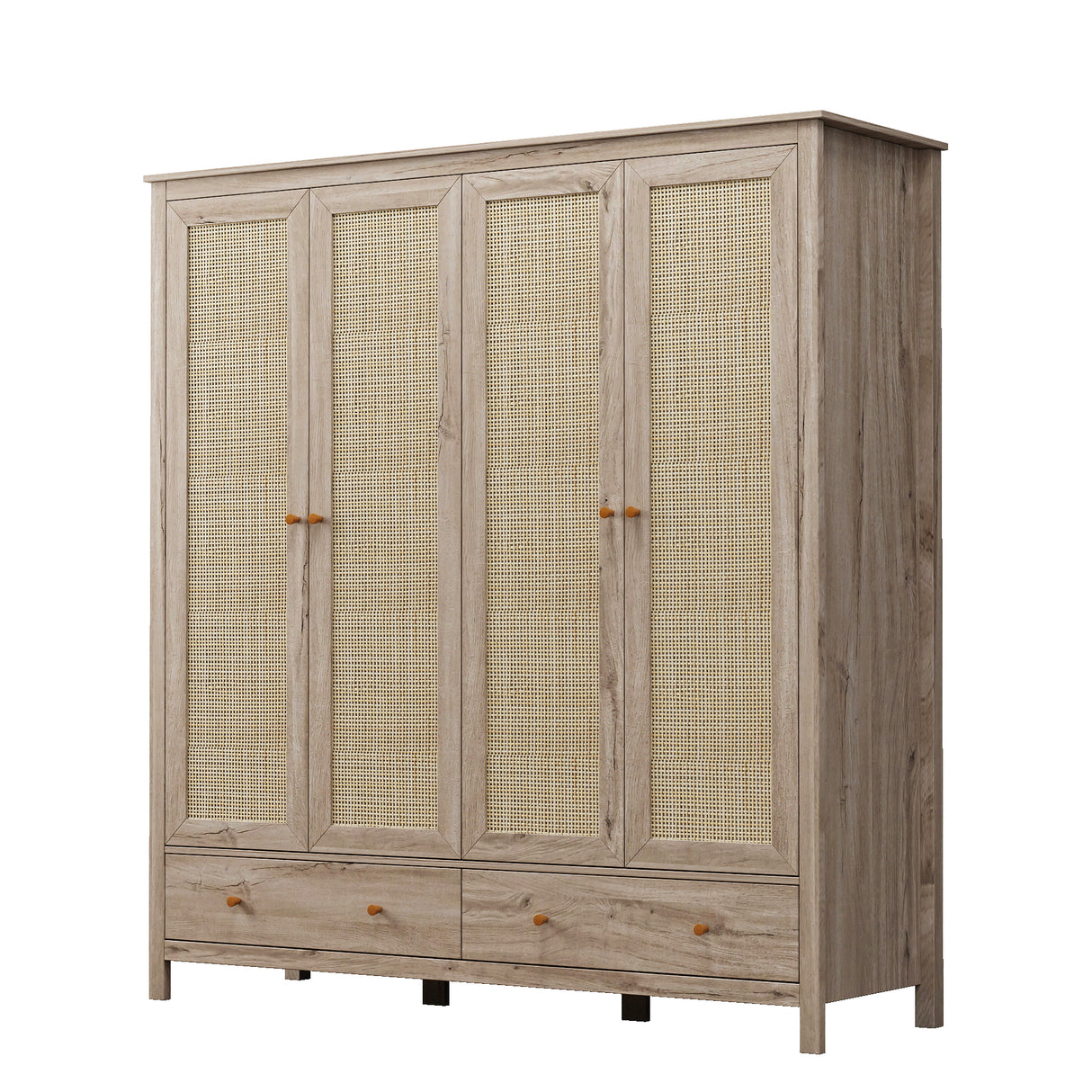 Willow Rattan 4 Door Wardrobe with 2 Drawers