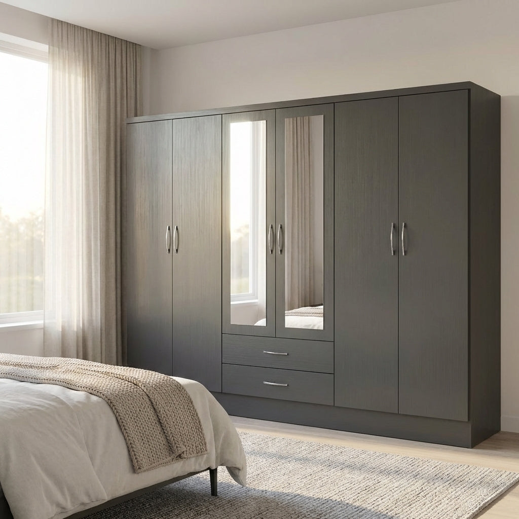 Nevada 6 Door 2 Drawer Mirrored Wardrobe