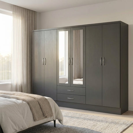 Nevada 6 Door 2 Drawer Mirrored Wardrobe